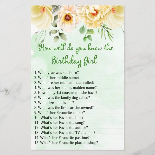 Floral Como você conhece a aniversariante? (Frente)