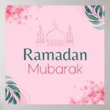 Floral cor rosa-d-água Ramadan Mubarak Poster