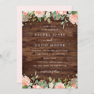 Floral cora o convite rústico Dourado do casamento