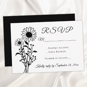 Floral Country Sunflower RSVP Black White Casament