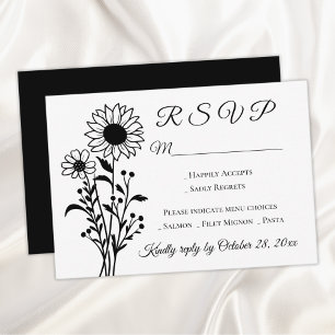 Floral Country Sunflower RSVP Black White Casament