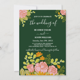 Floral Dark Marinho Azul Convite de Casamento Botâ