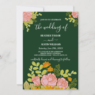 Floral Dark Marinho Azul Convite de Casamento Botâ