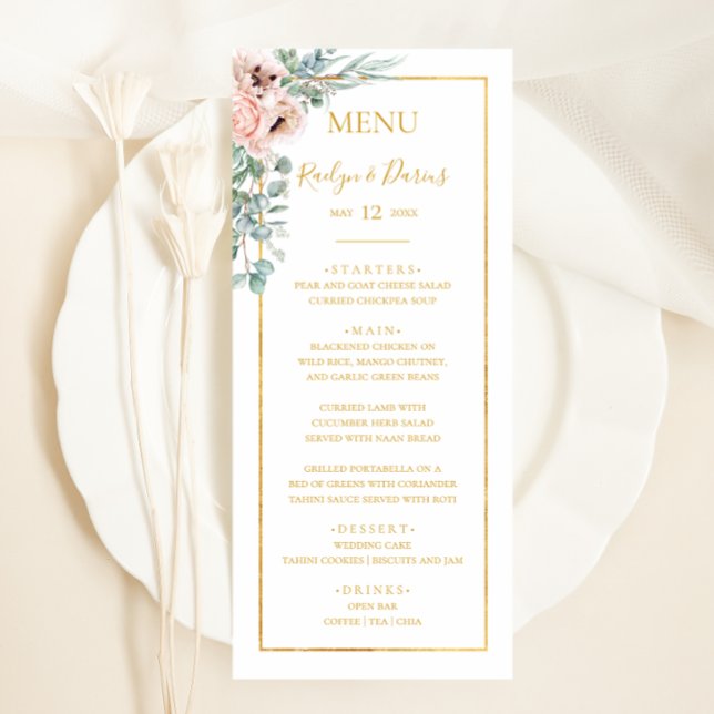 Floral de Blush Elegante | Menu Janto Casamento (Criador carregado)