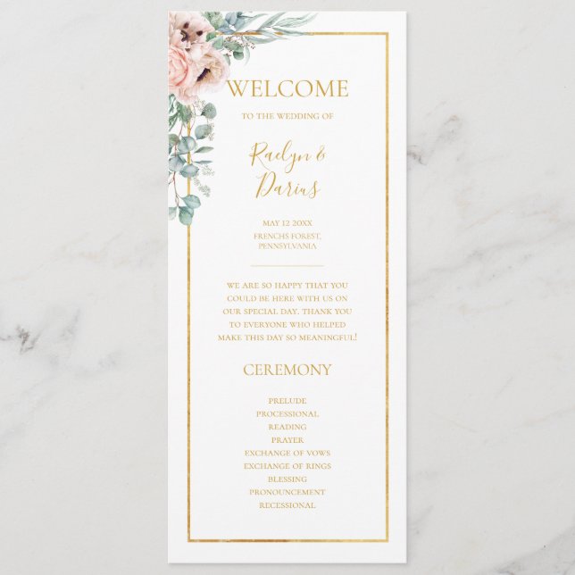Floral de Blush Elegante | Programa Casamento (Frente)