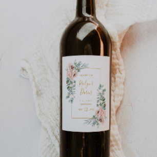 Floral de Blush Elegante   Rótulo De Vinho De Casa