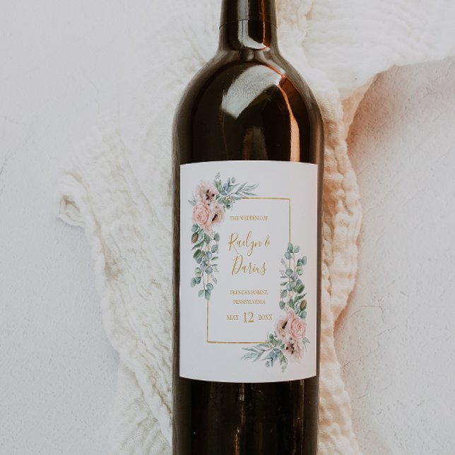 Floral de Blush Elegante | Rótulo De Vinho De Casa (Criador carregado)