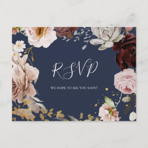 Floral de Blush Moderno   Cartão postal RSVP de C