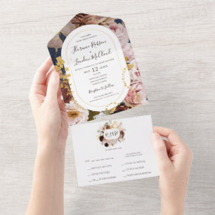 Floral de Blush Moderno Marinho Frame Selo E Env