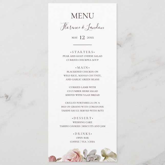 Floral de Blush Moderno | Menu Janto Casamento (Frente)