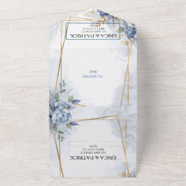Floral de Cor de Água Azul e Dourada