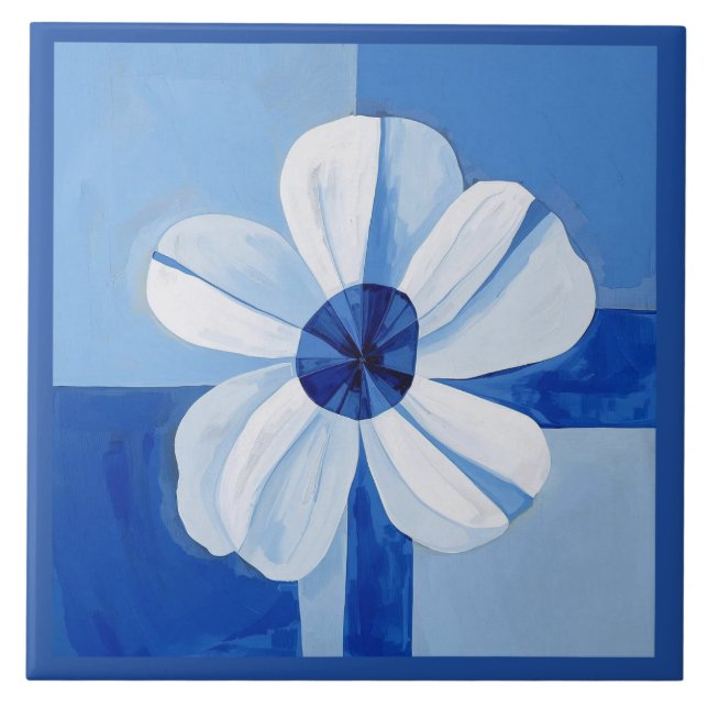 Floral de Flor Minimalista Azulejo Azul (Frente)
