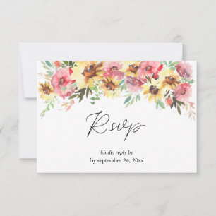 Floral de girassol de verão com placa RSVP de refe