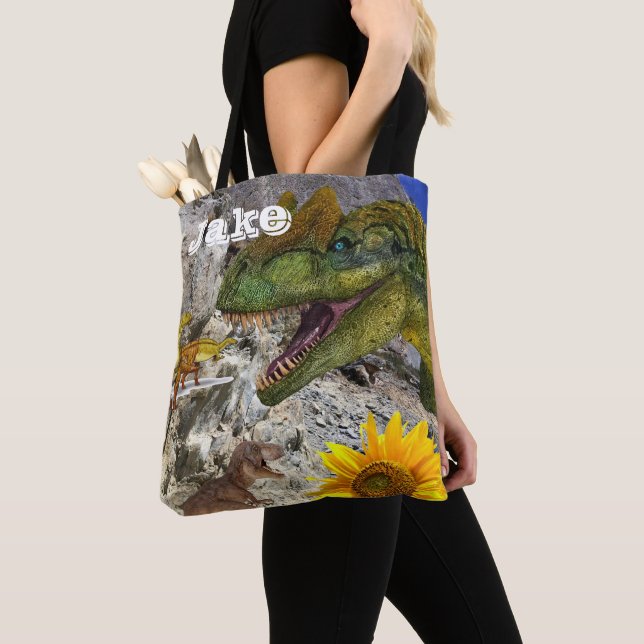Floral de Girassol Dinossauro Tote Bag (Close Up)