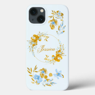 Floral de Inverno Azul Dourado Personalizado