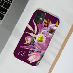 Floral de Jardim de Vinho Púrpura, Monograma e Neg<br><div class="desc">Mala plana de jardim de vinho roxo,  monogramada a frio iPhone 14</div>
