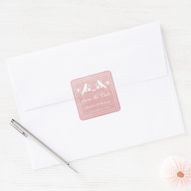 Floral de Lovebird Rosa Guarde os adesivos de data (Envelope)