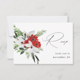 Floral de Natal Vermelho e Branco com RSVP de Refe
