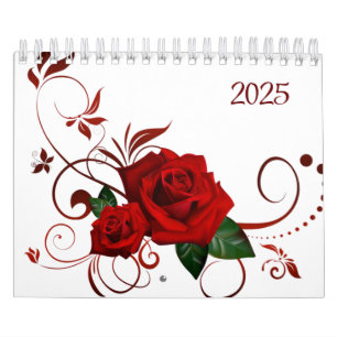 Floral de Rosa vermelha de Calendário 2025