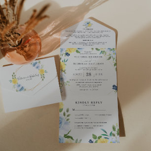 Floral de Verão Amarelo e Marinho Casamento