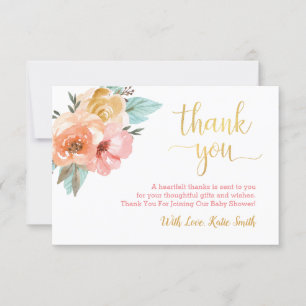 Floral de Watercolor Obrigado Cartões Rosa e Doura