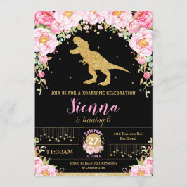 Floral Dinossaur Birthday - Convite Rapariga T-rex