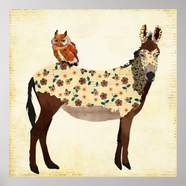 Floral Donkey & Owl Poster (Frente)
