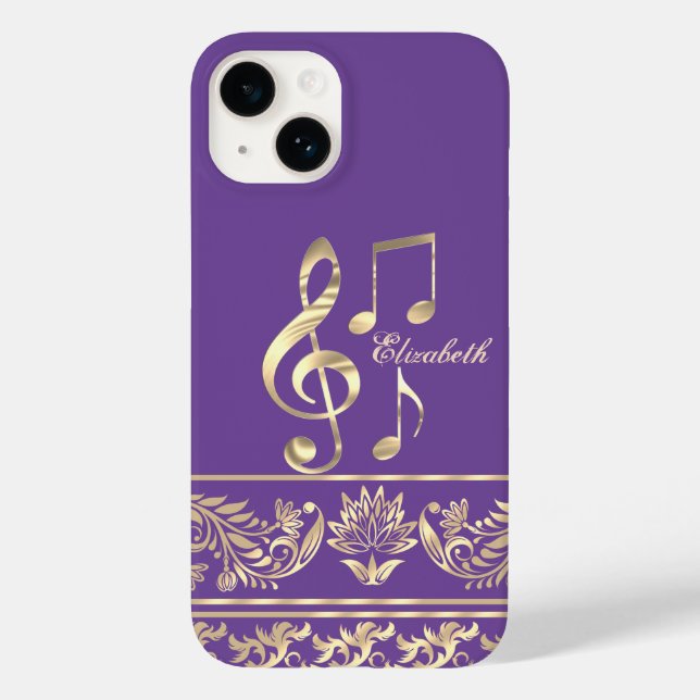Floral Dourado Elegante,Chave Violina,Nota Roxo (Verso)