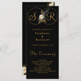 Floral Dourado Elegante Sobre Casamento Negro