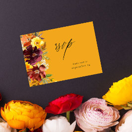 Floral Dourado Laranja e Amarelo com placa RSVP Me
