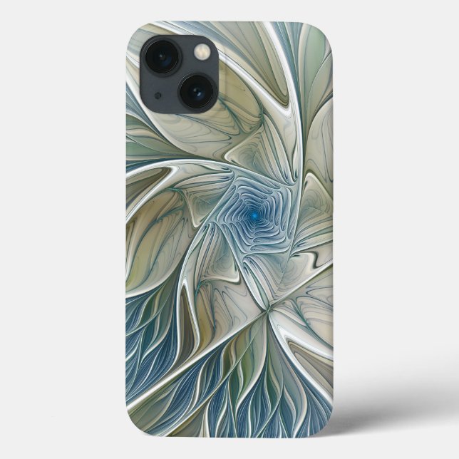 Floral Dream Pattern Abstrato Blue Khaki Fractal (Verso)