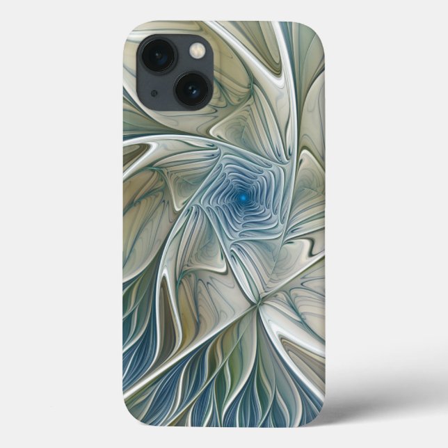 Floral Dream Pattern Abstrato Blue Khaki Fractal (Verso)