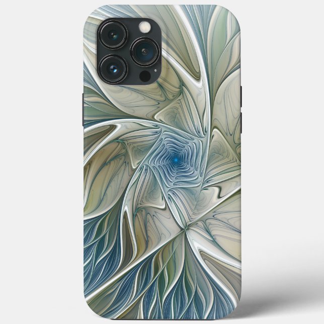 Floral Dream Pattern Abstrato Blue Khaki Fractal (Verso)