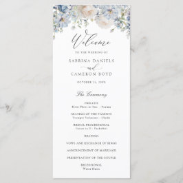 Floral Dusty Blue Elegant Programa de Casamento de