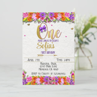 Floral e ouro primeiro Convite de Aniversário