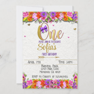 Floral e ouro primeiro Convite de Aniversário