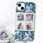 Floral Elegante Azul De 4 Fotos<br><div class="desc">Este elegante design apresenta um modelo quadrado de quatro fotos com bordas brancas em um padrão de fundo monocromático,  inspirado na safra,  de folhas intrincadas e florescências.</div>