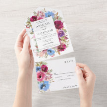 Floral Elegante Azul-Dusty Blush, Brilhante