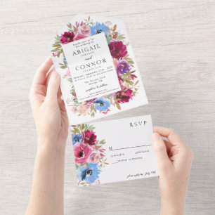 Floral Elegante Azul-Dusty Blush, Brilhante