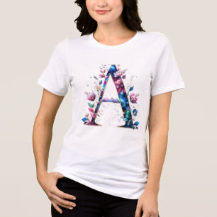 Floral Elegante Um T-Shirt Inicial para Ela