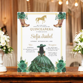 Floral Emerald Green Boots Horse Quinceanera