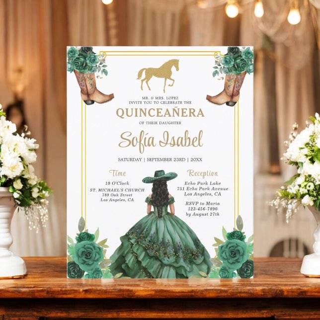 Floral Emerald Green Boots Horse Quinceanera (Criador carregado)