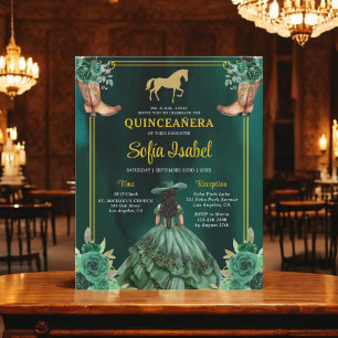 Floral Emerald Green Boots Horse Quinceanera