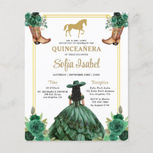 Floral Emerald Green Boots Horse Quinceanera