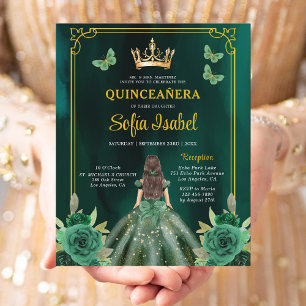 Floral Emerald Green Butterfly Dourada Quinceanera