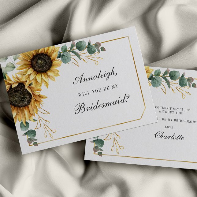 Floral Eucalyptus Sunflower Be My Bridesmaid (Floral Sunflower Eucalyptus Bridesmaid Proposal Card)