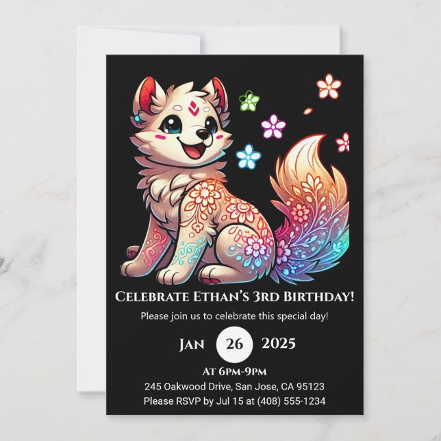 Floral Fantasy Pup Birthday Convite (Frente)