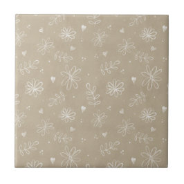 Floral Farmhouse Simple Tan Beige Cerâmica Azulejo