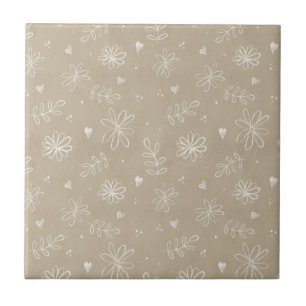 Floral Farmhouse Simple Tan Beige Cerâmica Azulejo
