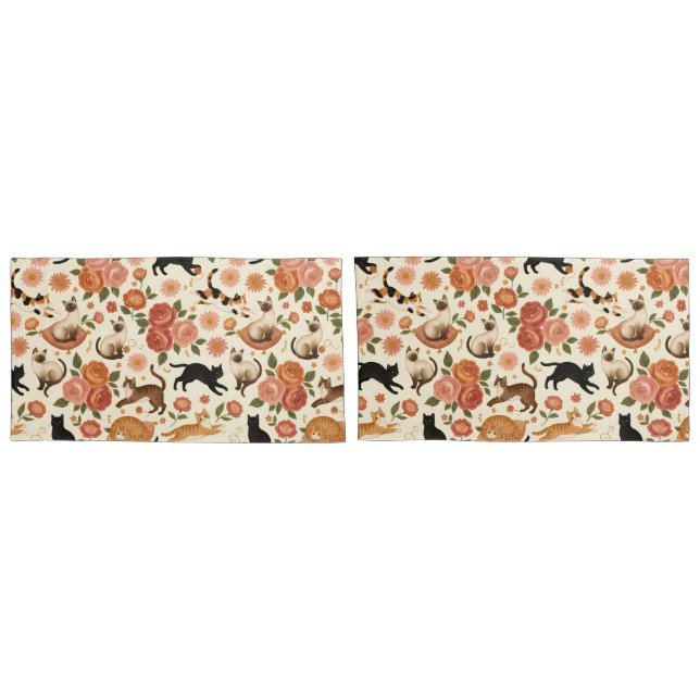 Floral Felines: Cozy Cats & Blooms Pattern (Traseira-Conjunto)
